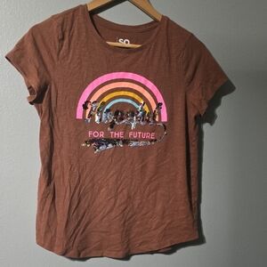 Brown T-Shirt with Rainbow Sequin Design